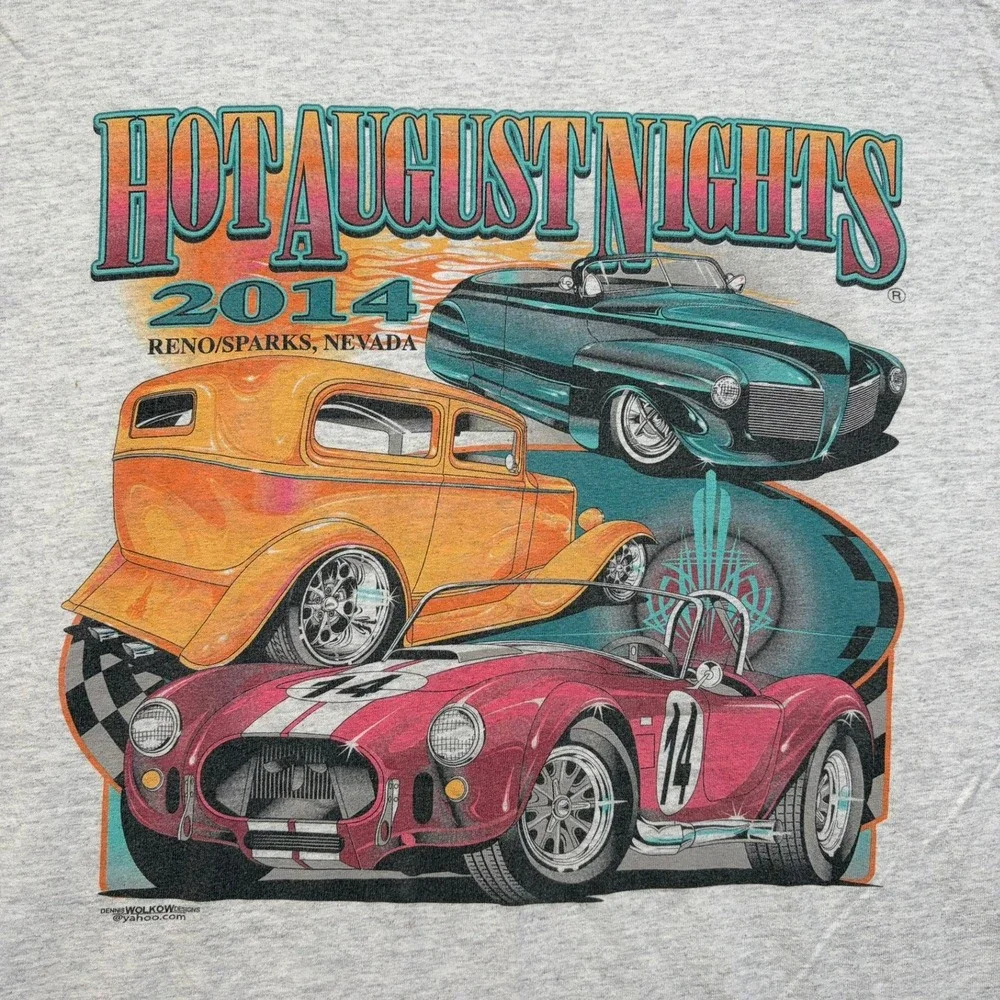 Hot August Nights T-Shirt Men Large Grey 2014 Reno Classic Car Graphic Tee